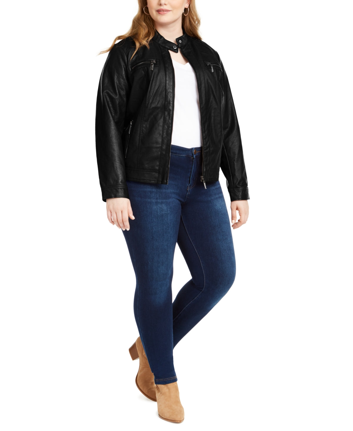 Jou Jou Women's Faux Leather Moto Jacket Black Size X-Large