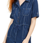 Dollhouse Women's Button Front Chambray Romper Blue- Size M