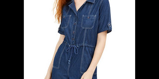 Dollhouse Women's Button Front Chambray Romper Blue- Size M
