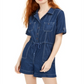 Dollhouse Women's Button Front Chambray Romper Blue- Size M