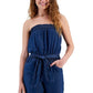 Dollhouse Junior's Denim Strapless Smocked Jumpsuit Blue Size Small