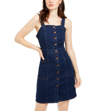 Oat Women's Fitted Button Front Overall Dress Blue Size 12