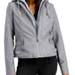 Jou Jou Junior's Hooded Faux Leather Moto Jacket Gray Size X-Large