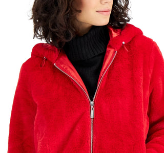 Jou Jou Junior's Hooded Faux Fur Coat Red Size Small