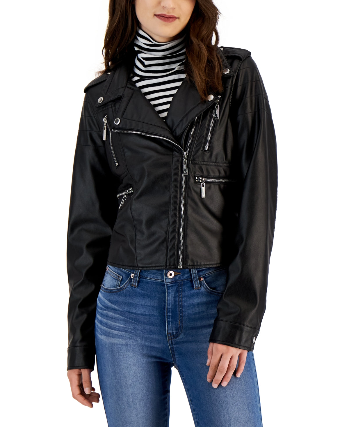 Jou Jou Junior's Faux Leather Moto Jacket Black Size X-Large