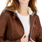 Jou Jou Junior's Faux Leather Hoodie Moto Jacket Brown Size Medium