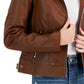 Jou Jou Junior's Faux Leather Hoodie Moto Jacket Brown Size Medium