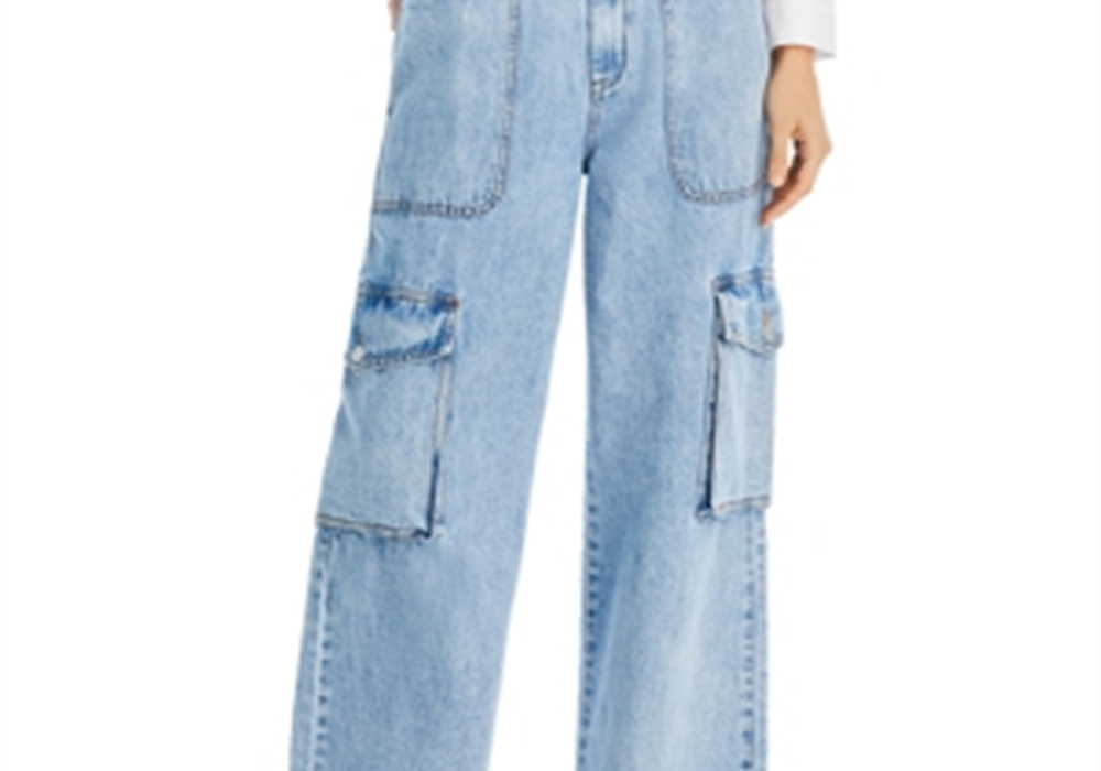 Blanknyc High Rise Wide Leg Cargo Jeans in All Heart Blue