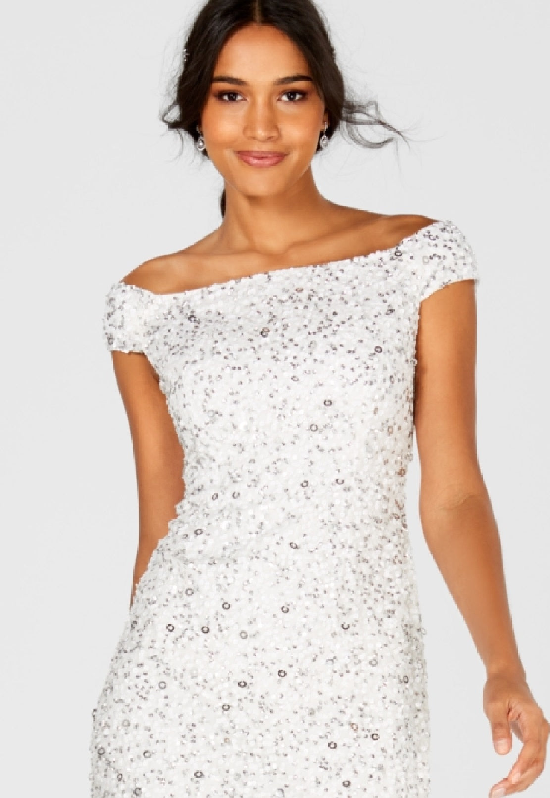 Adrianna Papell Women's Off The Shoulder Beaded Sheath Dress White Size 2