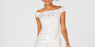 Adrianna Papell Women's Off The Shoulder Beaded Sheath Dress White Size 2