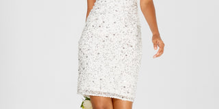 Adrianna Papell Women's Off The Shoulder Beaded Sheath Dress White Size 2