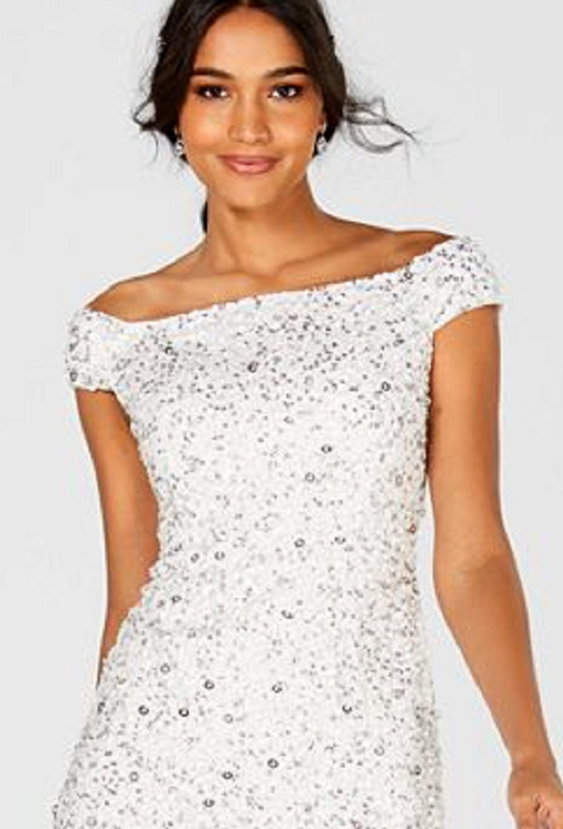 Adrianna Papell Women's Beaded Off The Shoulder Mesh Cocktail Dress White Size 4