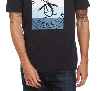 Original Penguin Men's Colorblocked Stamp Logo Graphic T-Shirt Blue Size X-Large