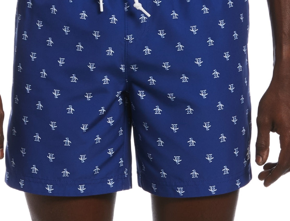 Original Penguin Men's Pete Print Swim Shorts Blue Size Medium
