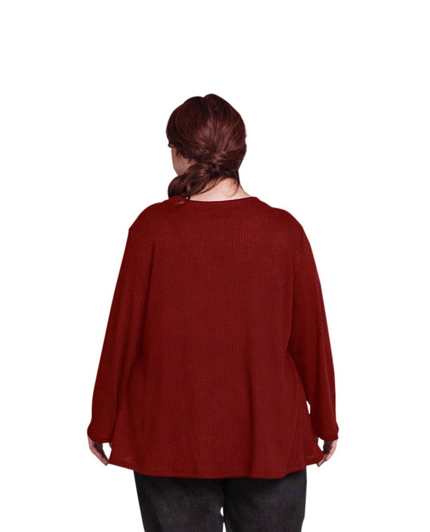 On The Plus Side - Waffle Knit Long Sleeve Top - Plus