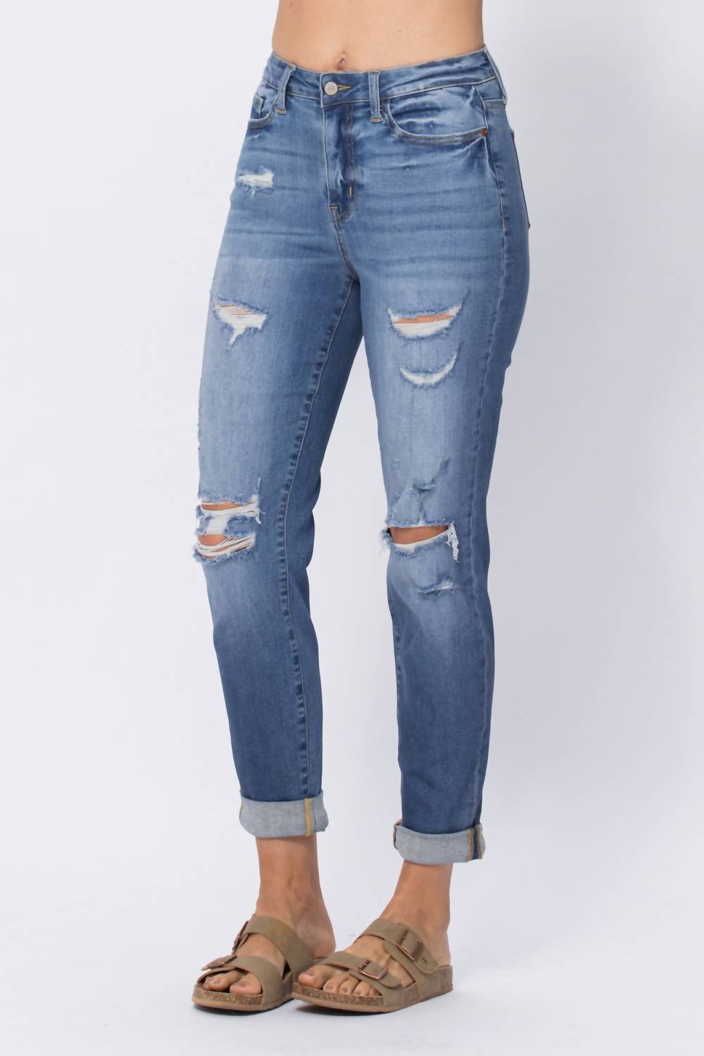 Judy Blue - High Waist Cuffed Boyfriend Jeans