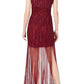 Adrianna Papell - V-neck Embellished Mesh Dress