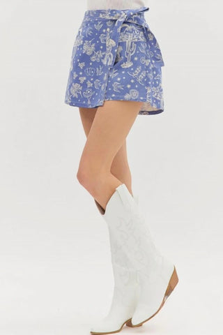 Entro - Lyla Western Motif Denim Wrap Skort