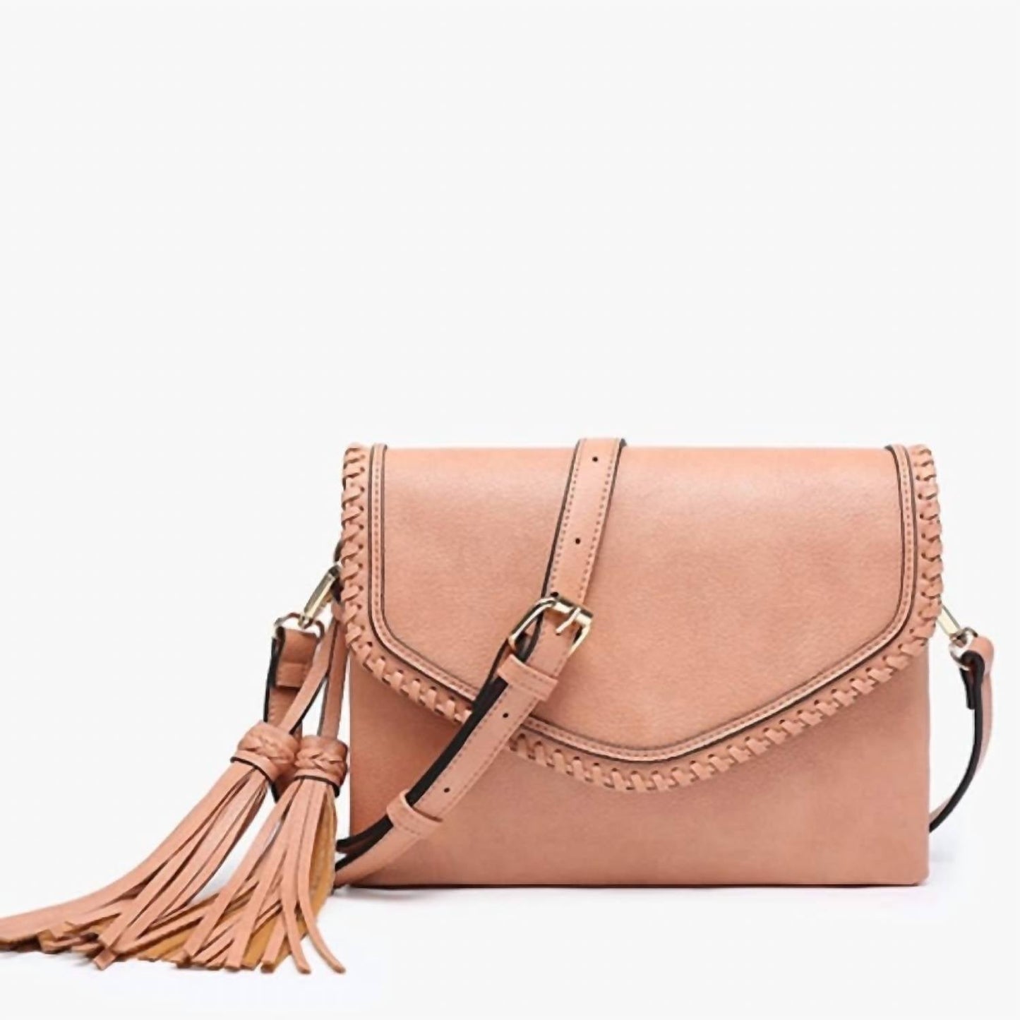Jen & Co. - Women's Coral Flapover With Whipstitch And Tassel Crossbody Bag