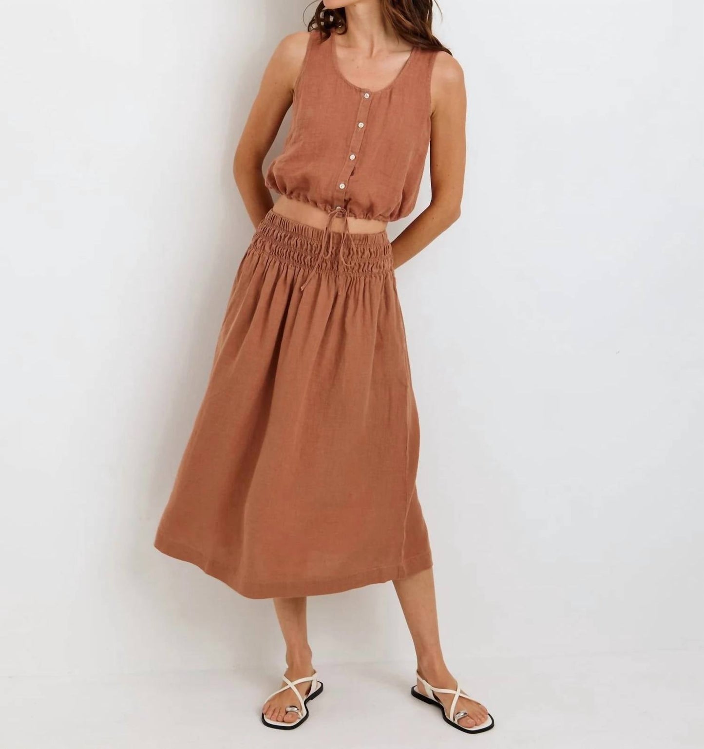Bella Dahl - Sleeveless Tie Waist Button Front Top