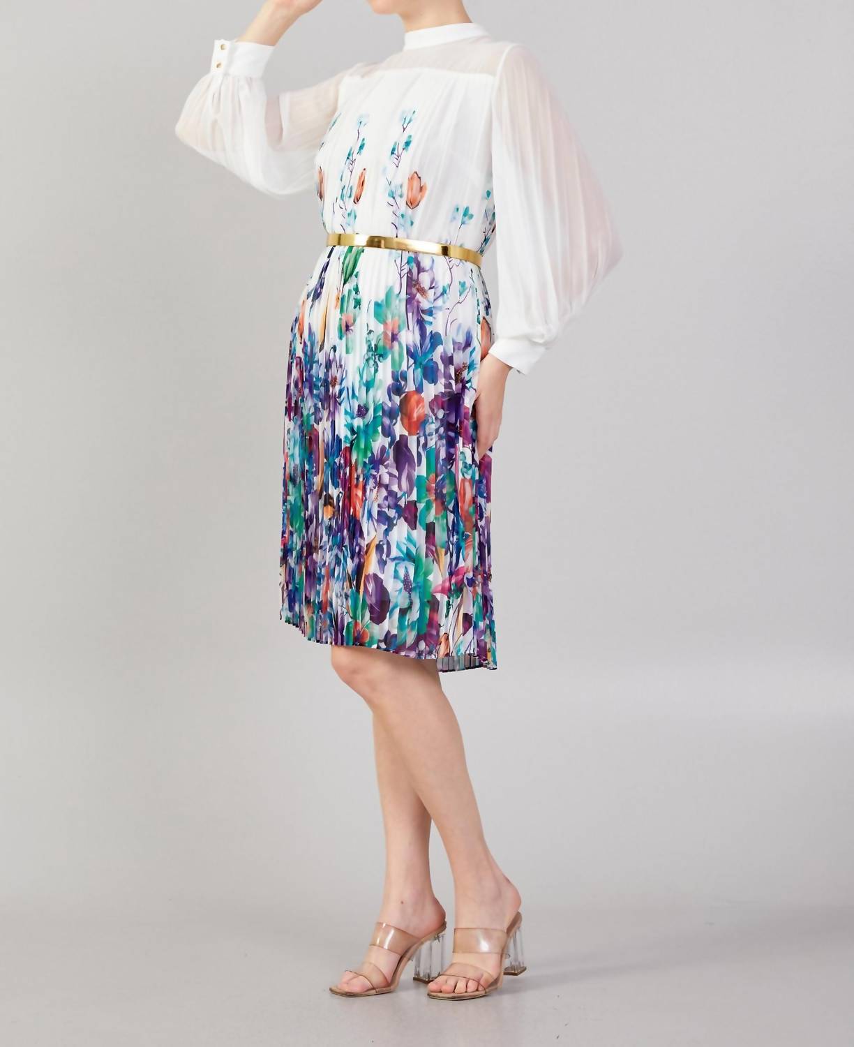 Zaalima Fashion - Long Sleeve Midi Chiffon Column Plus Size Casual Dress