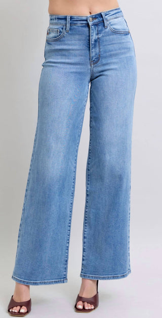 Judy Blue - Women's High Waisted Vintage Wash Retro Wide Leg Denim