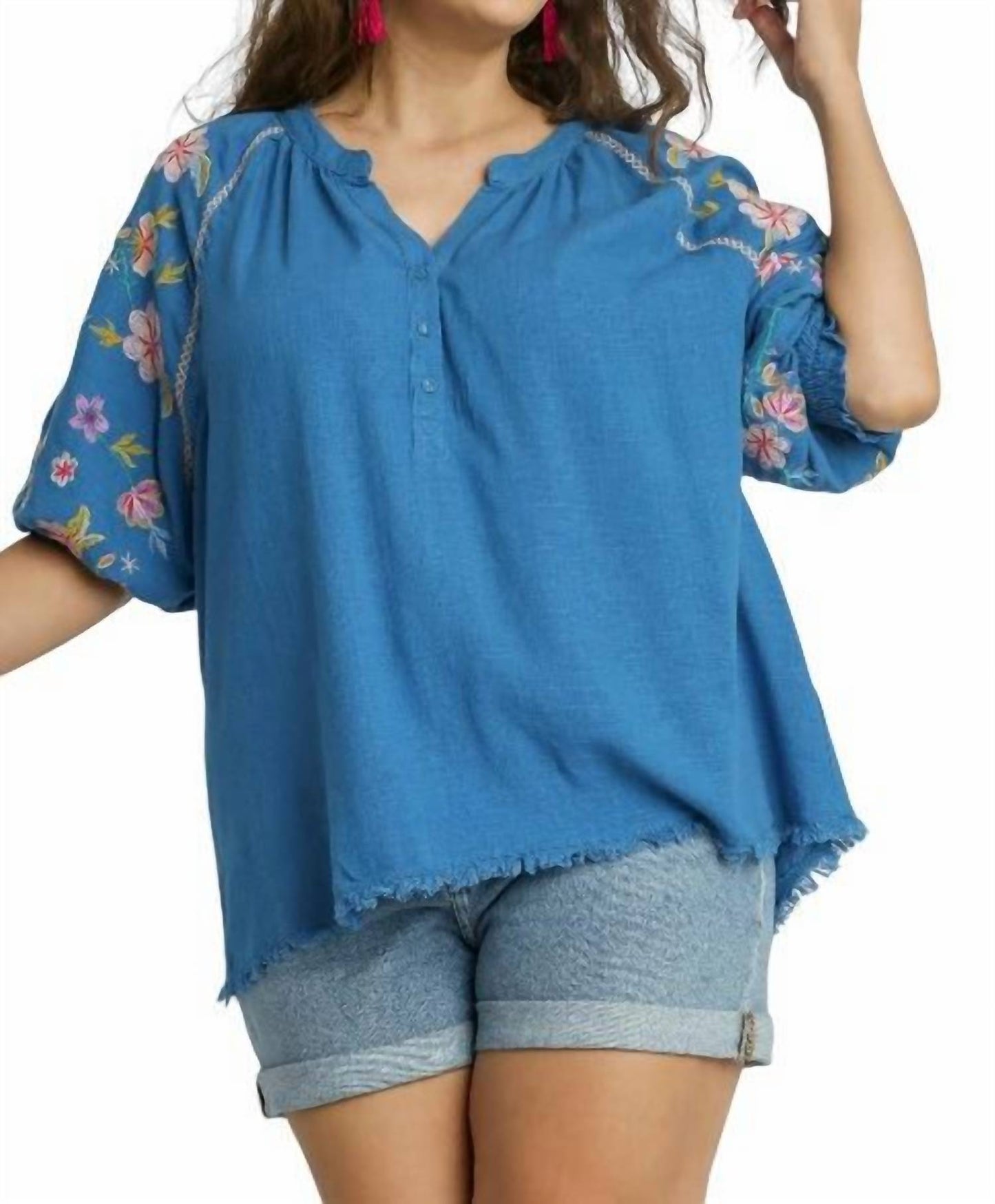 Umgee - Embroidered Sleeve Top - Plus