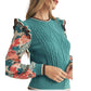 &Merci - Knit Sweater With Woven Floral Sleeves