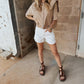 Miou Muse - Linen Collared Short Sleeve Shirt