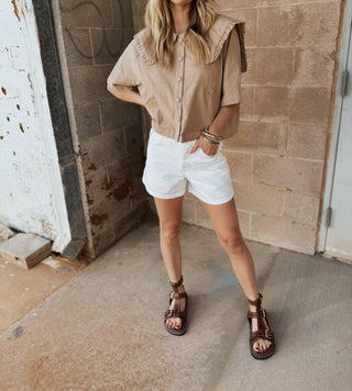 Miou Muse - Linen Collared Short Sleeve Shirt