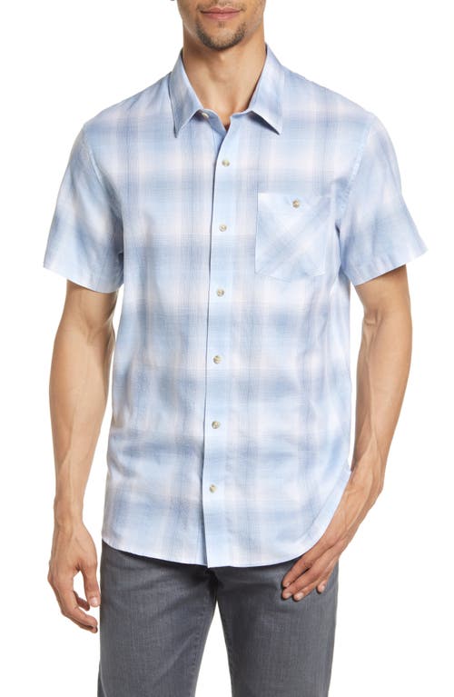 TravisMathew Champions Choice Plaid Short Sleeve Button-Up Shirt in White/Blue  Size Small