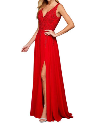 Adora - A Line Long Formal Slit Dress