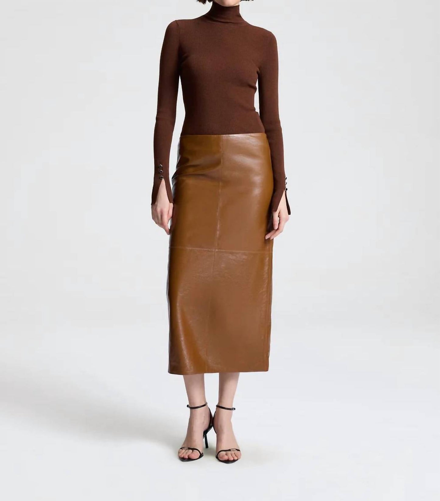 A.L.C. - Marta Glossy Leather Midi Skirt