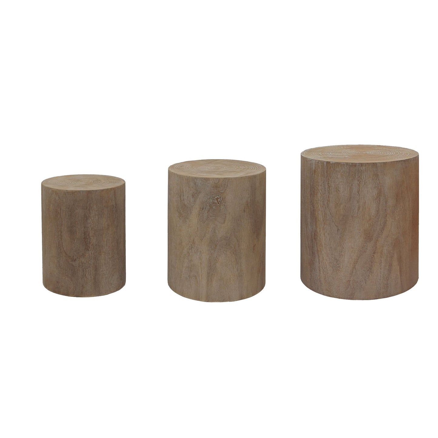 Set of 3 Rounded Wood Coffee Tables, End Tables, Plant Stands - Rustic Wood Finish