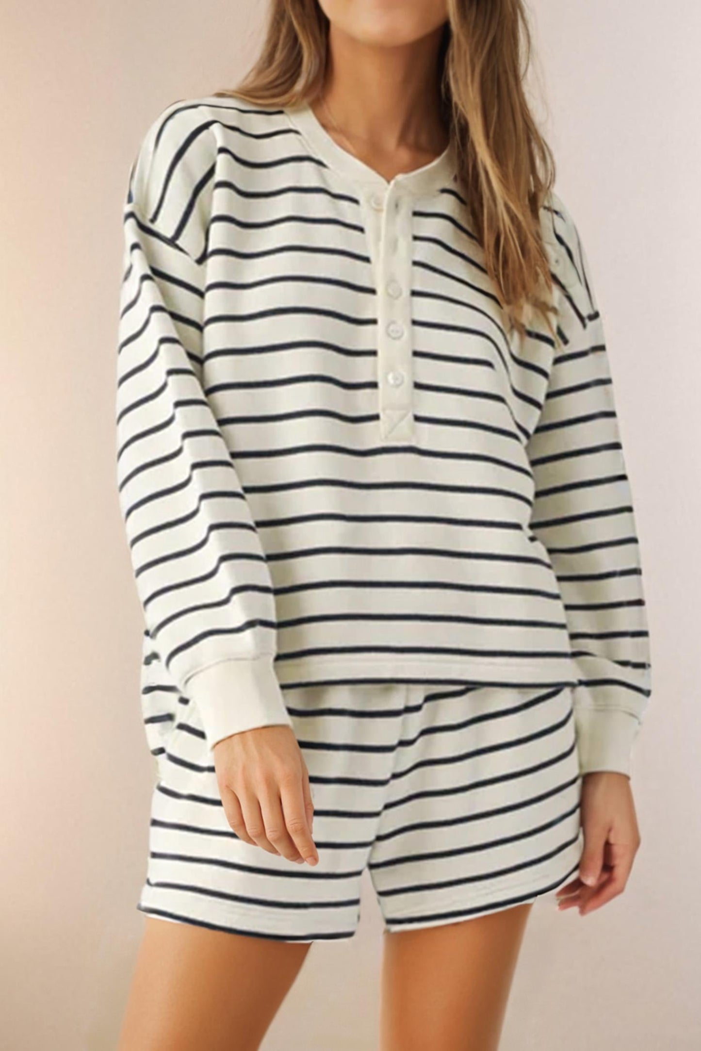 La Society - Striped Long Sleeve Pullover & Shorts Set