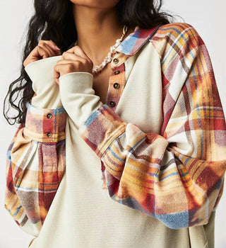 Free People - Plaid Sleeve Isabel Thermal Top