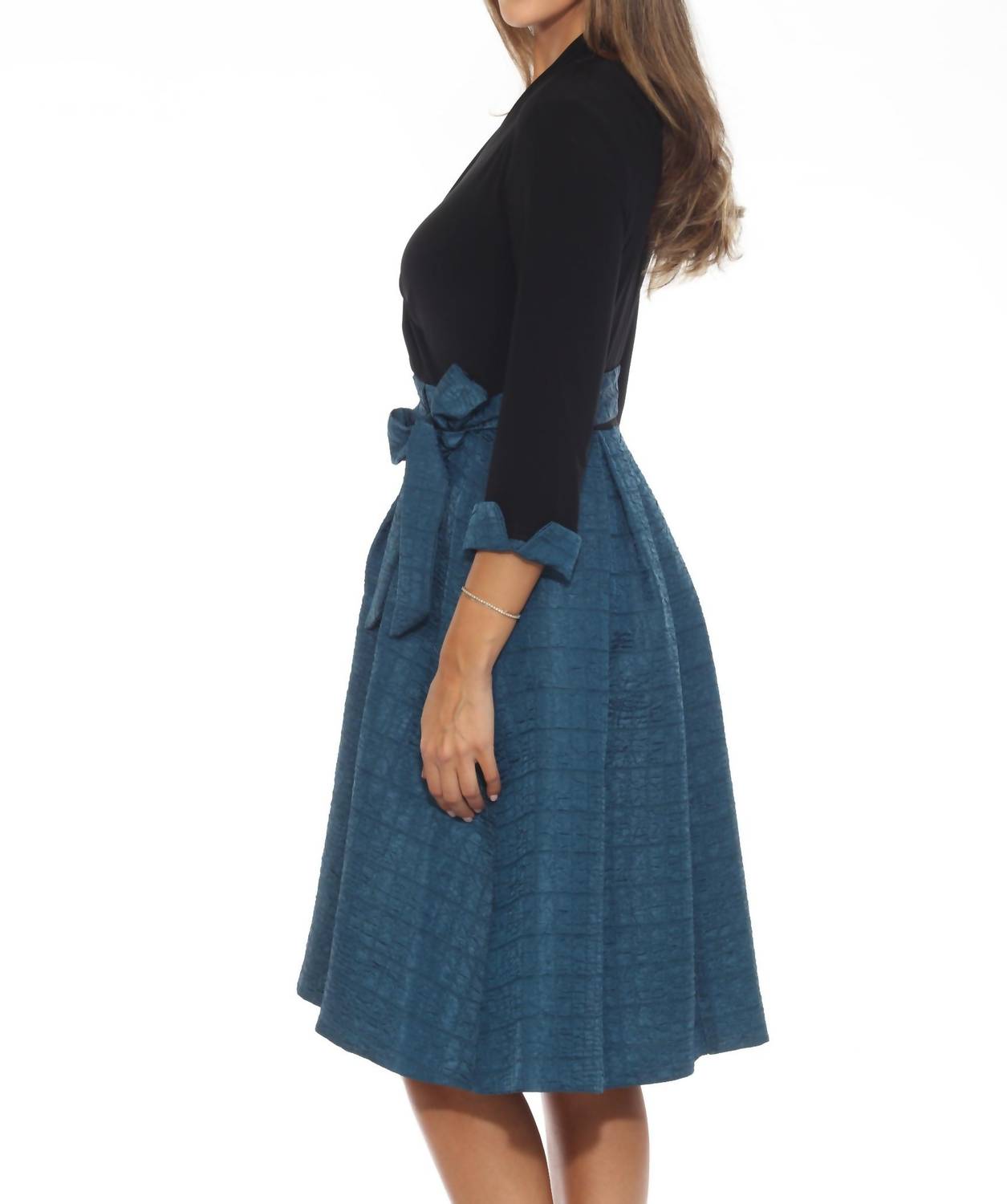 Joseph Ribkoff - Belted Jacquard Fit And Flare Dress
