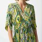Joseph Ribkoff - Paisley Print Waist Tie Satin Midi Shirt Dress