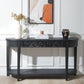59.2in Black Carved Wooden Console Table with Lower Storage Shelf and Drawers