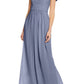 Adrianna Papell - Off Shoulder Ruched Piping Detail Crepe Chiffon Dress