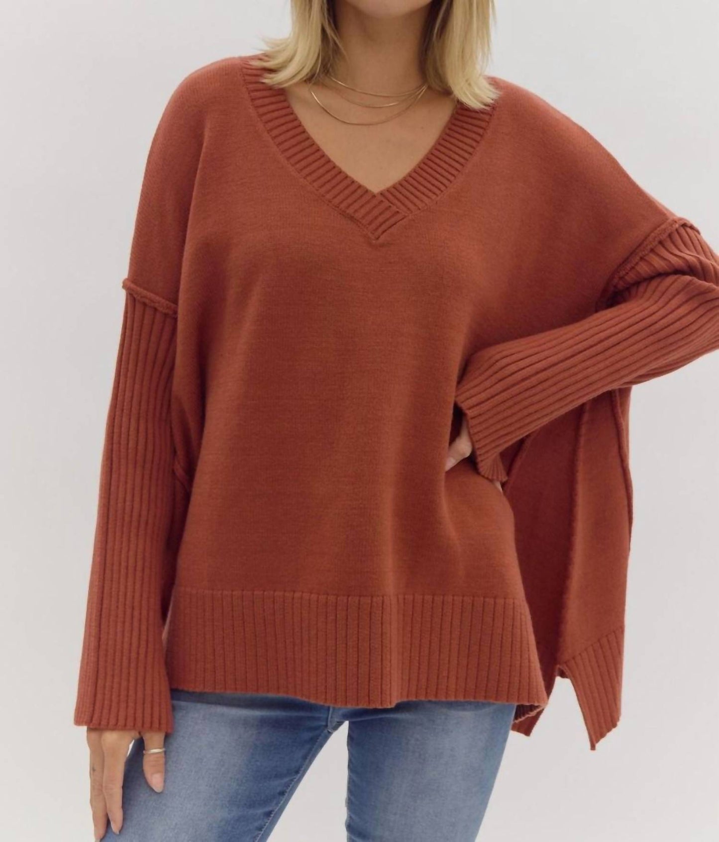 Entro - An Oversized V-Neck Top