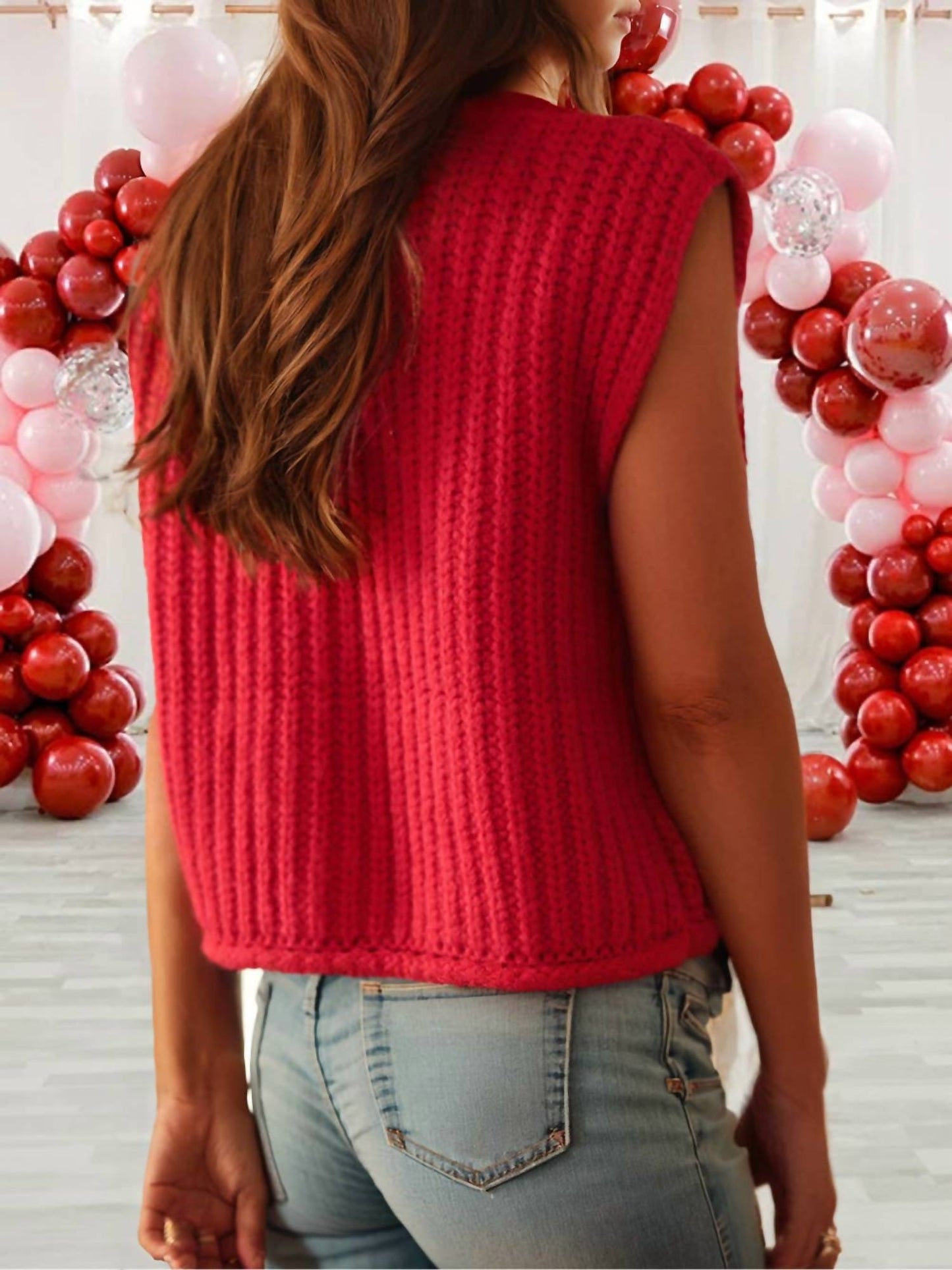1 The Woman - Solid Textured Knit Buttoned Sweater Vest