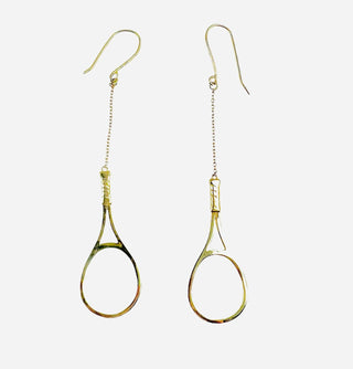 Love Love Tennis - Women's Tennis Racket Solid Gold Earrings