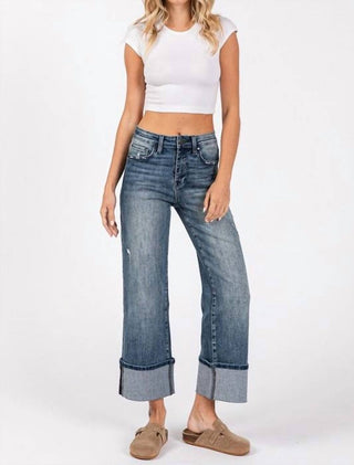 Petra153 - Women's High Rise Cuffed Straight Leg Jeans