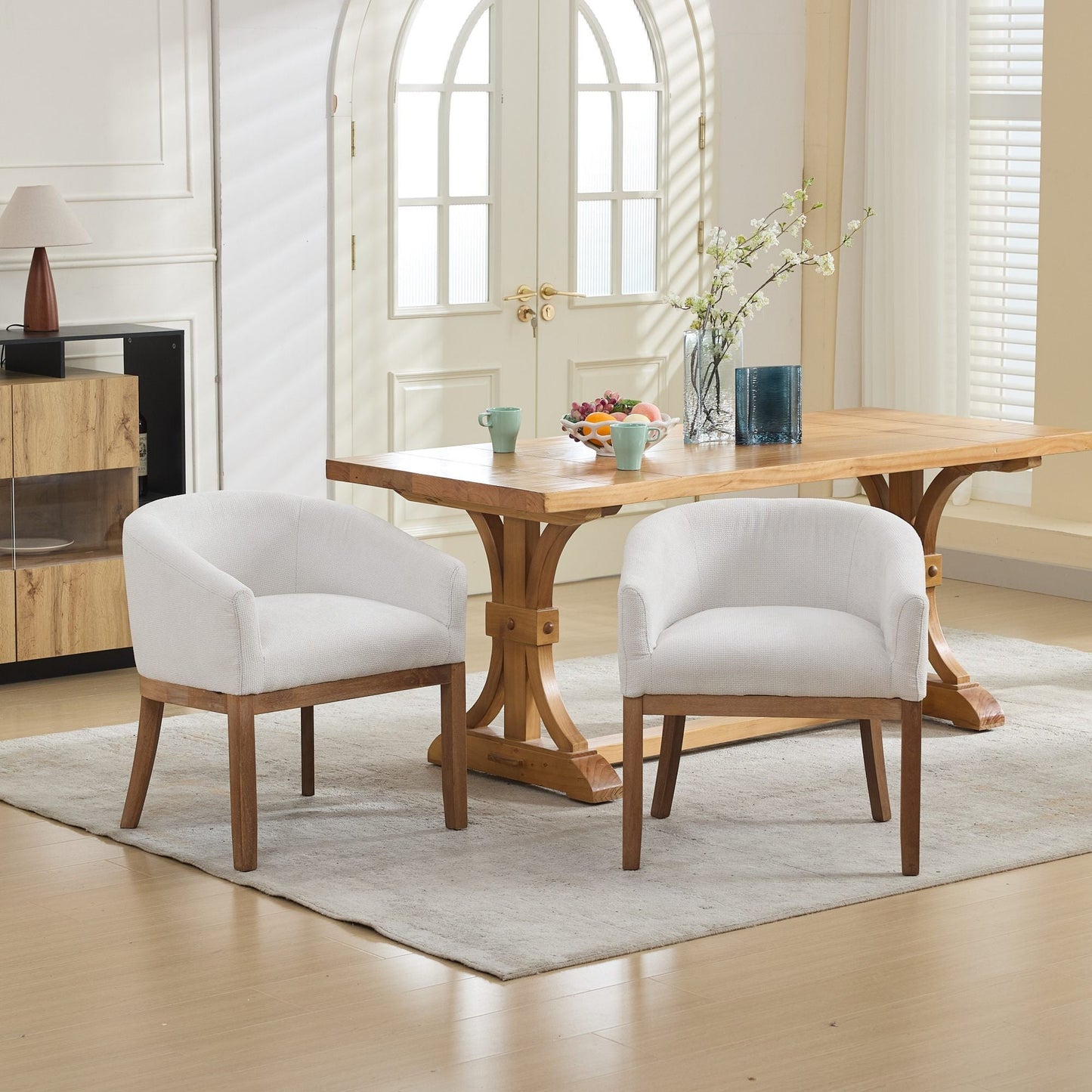 Mid Century Modern Upholstered Barrel Dining Chair with Arms