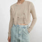 Enza Costa - Linen Open Knit Cropped V Neck Cardigan