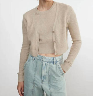 Enza Costa - Linen Open Knit Cropped V Neck Cardigan