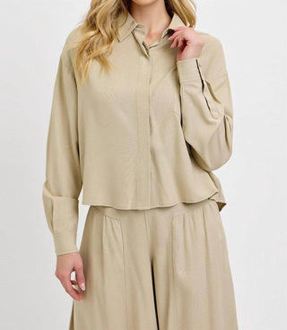 Risen - Cropped Linen Button Down Shirt