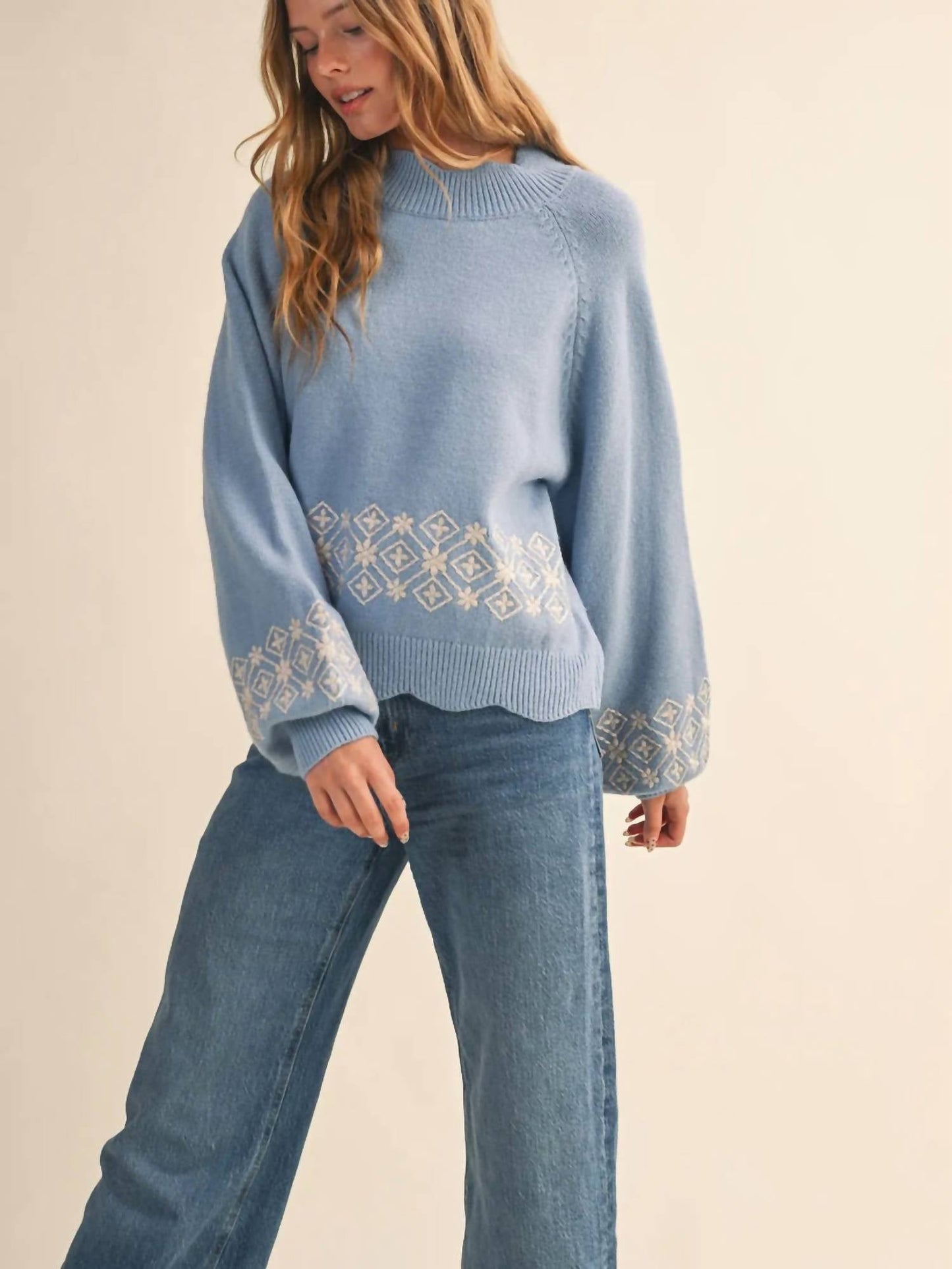 &Merci - Scalloped Mock Neck Sweater