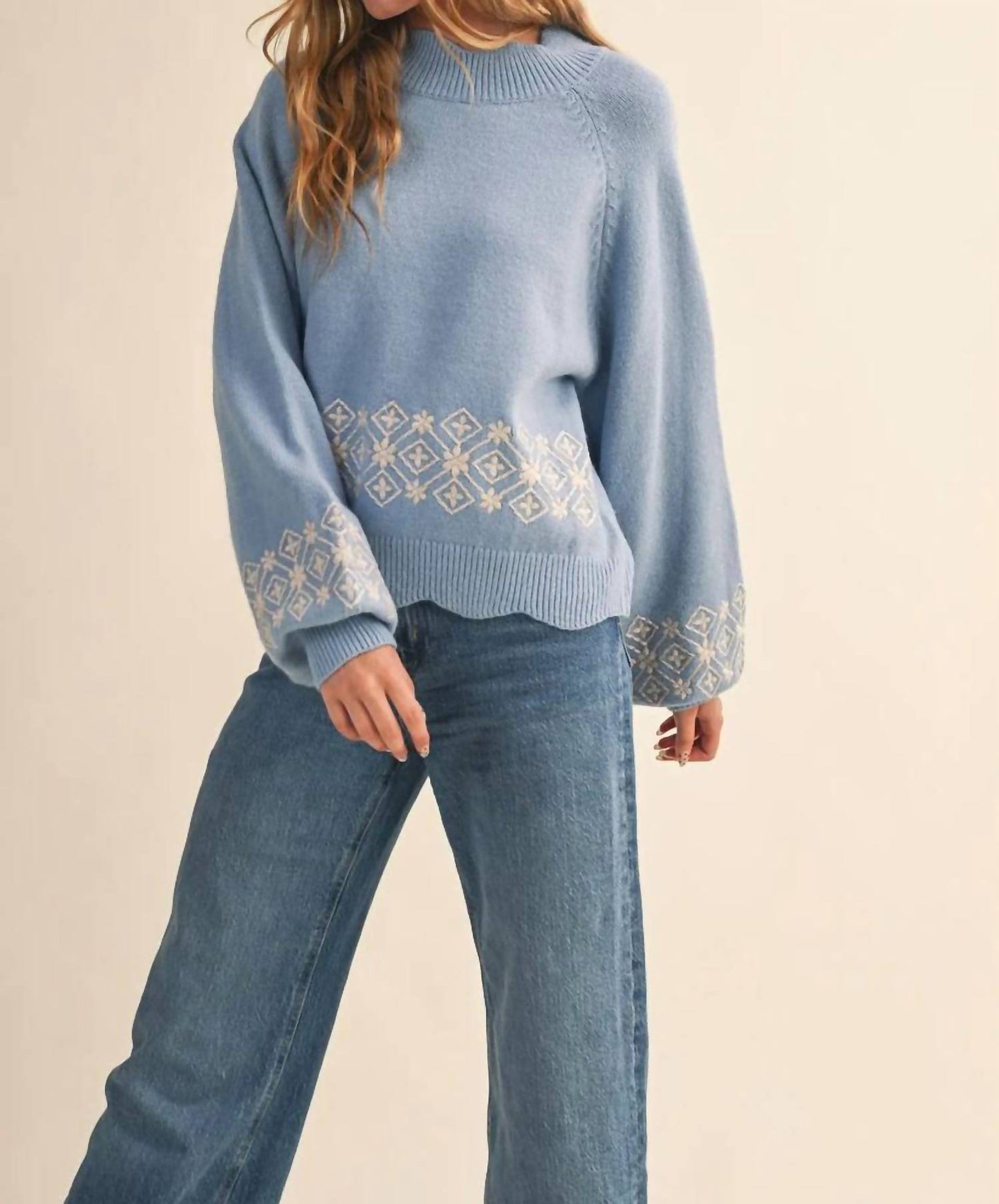 &Merci - Scalloped Mock Neck Sweater